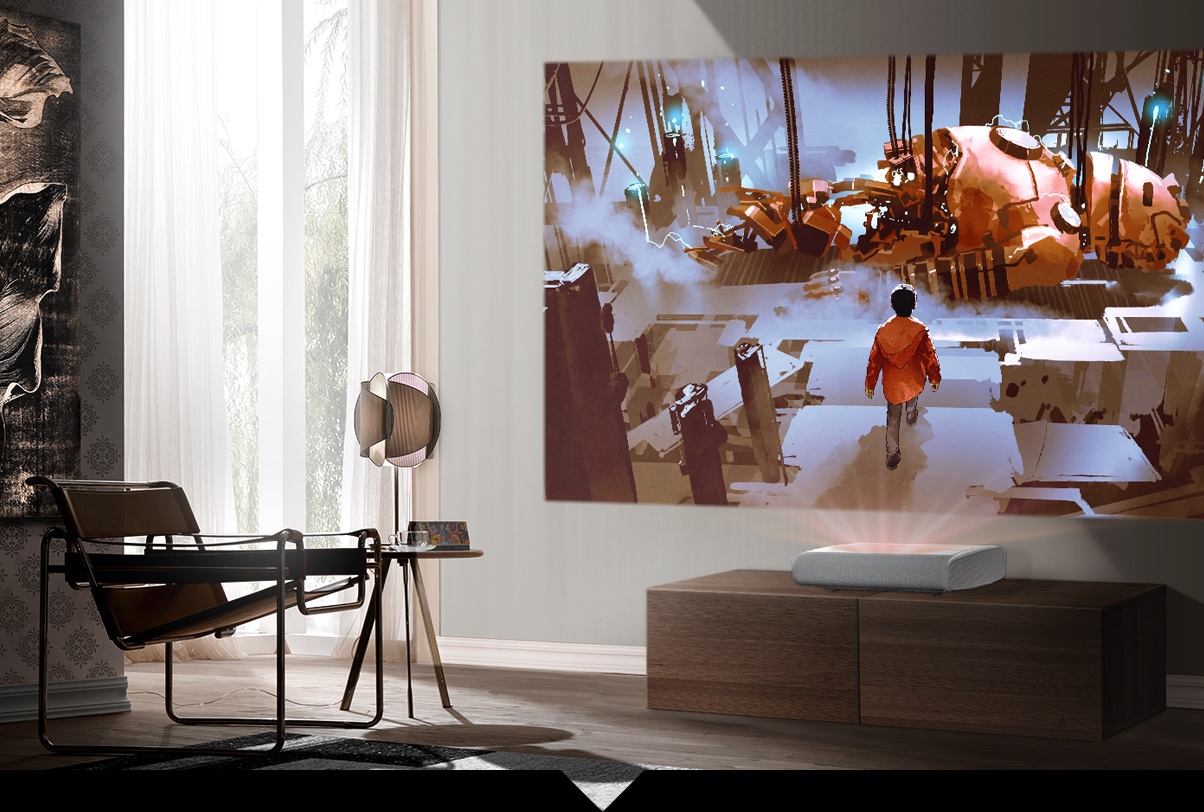 The Premiere 2800 lumen projector for daylight viewing is playing vividly an animation movie without any outside influence.