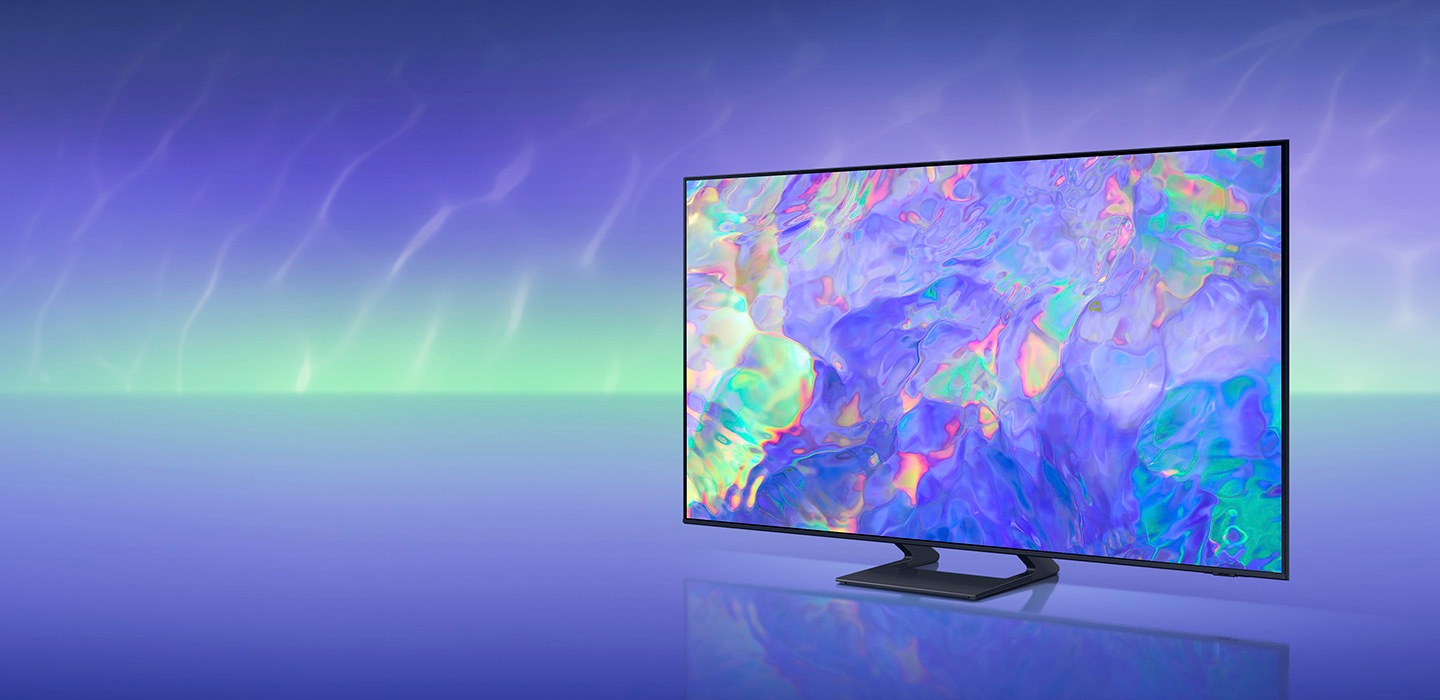 A Crystal UHD TV is displaying a very colorful graphic on its screen.