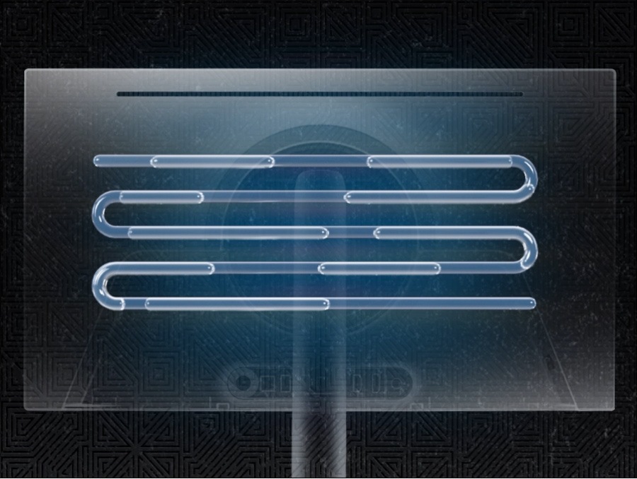 The back of the Odyssey G6 is shown in a video, turning red to indicate heat. A x-ray view shows coils inside of the monitor evaporating and condensing a cooling liquid. The red turn to blue, indicating a cooler temperature.