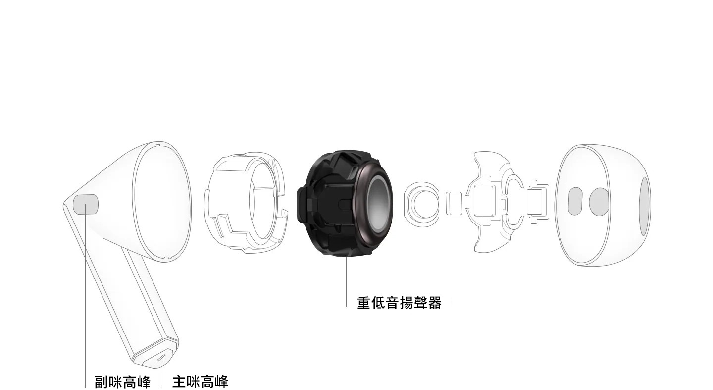 Galaxy Buds3的副麥、主麥、揚聲器等內部零件。