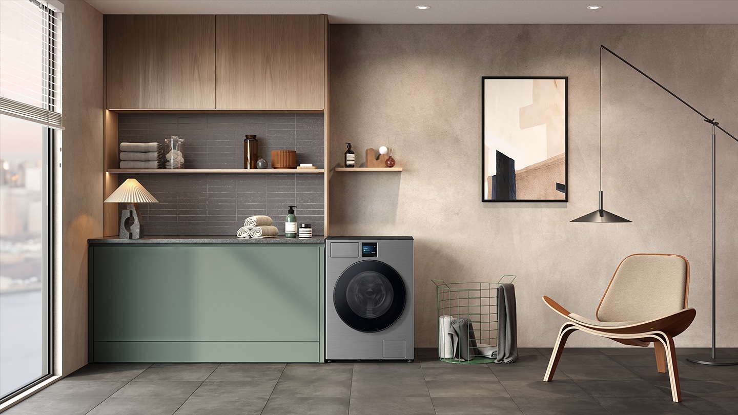 WD7400D is installed in the modern laundry room.