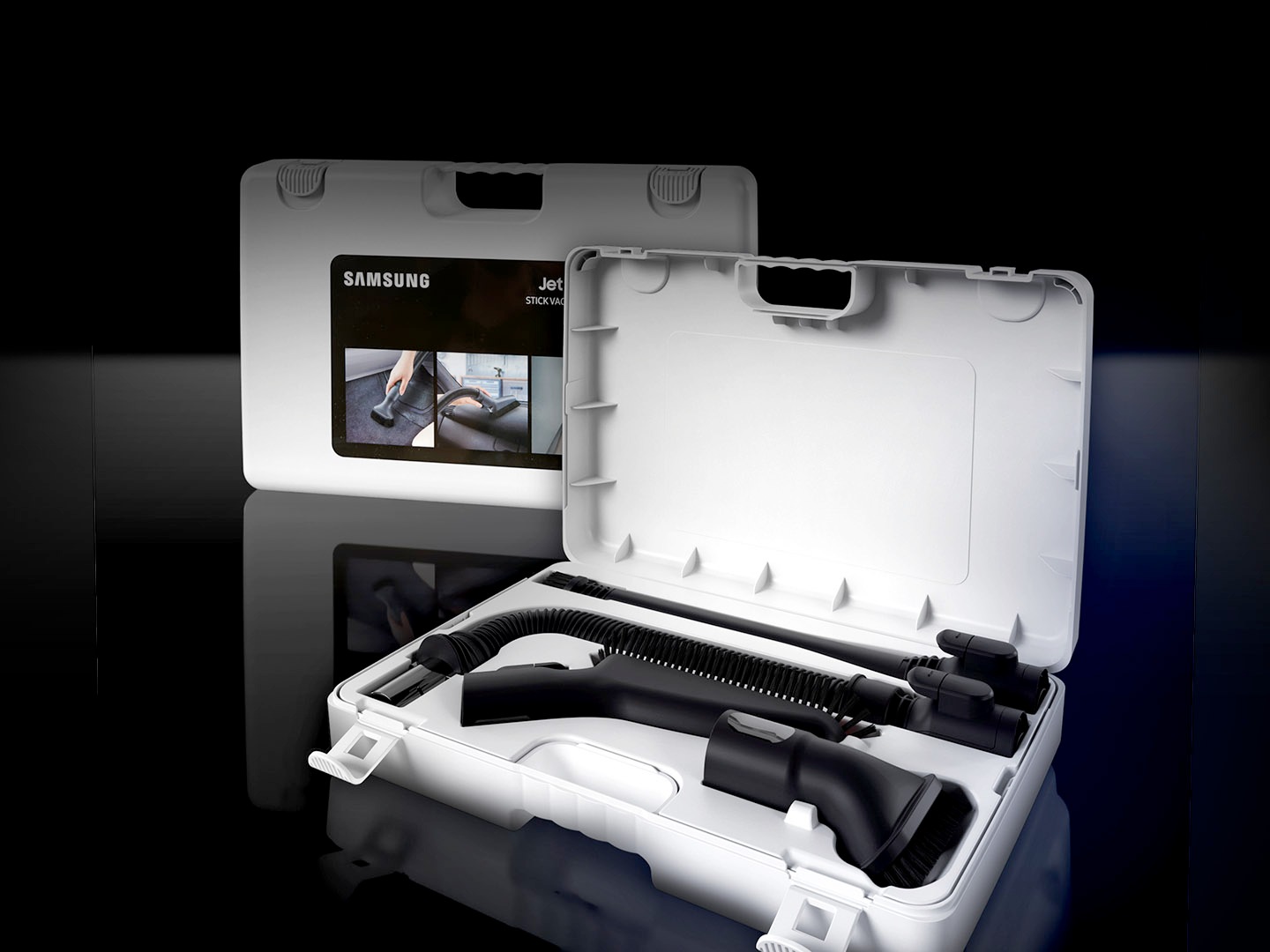 The Jet Tool Kit has four specialist tools for various cleaning needs. They can remove dust and dirt on different surfaces, upholstery and in narrow gaps and hard-to-reach areas in your car and home.