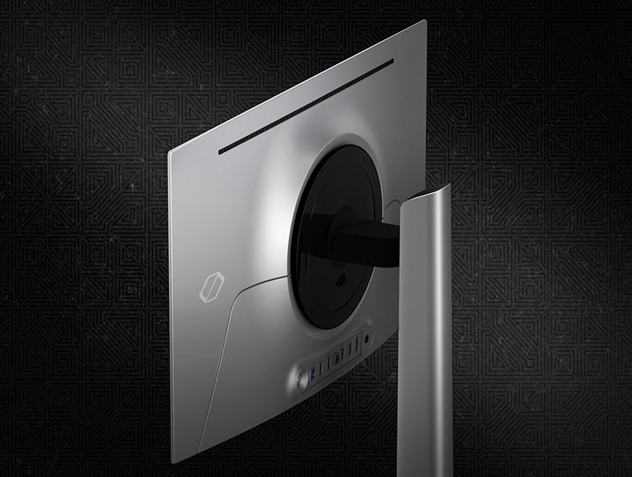 The backside of the Odyssey OLED G6 is shown, featuring its slim metal design.