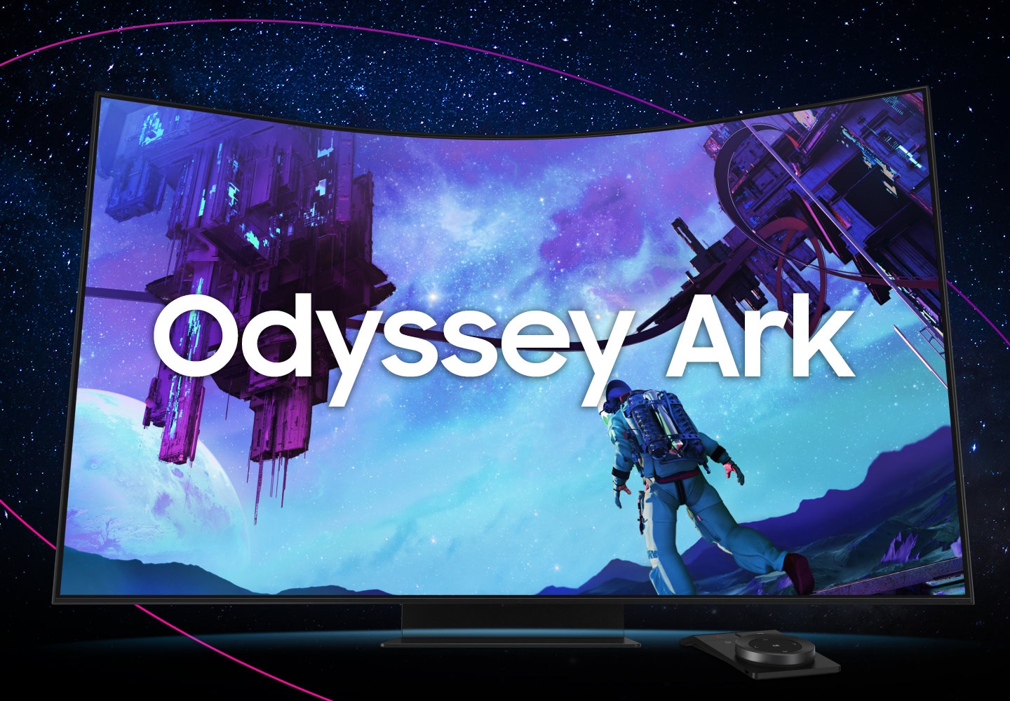 After the words "The Chosen Journey On", a monitor facing frontward spins 180 degrees to reveal the back, before zooming into its upper part of the screen. The monitor screen then pivots from horizontal to vertical. The words "Your Personal Gaming Theater"appears and then replaced to "Odyssey Ark".