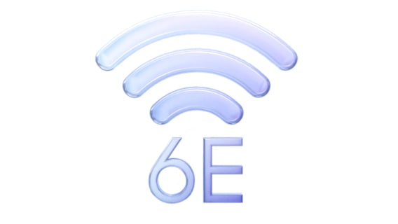 A Wi-Fi symbol and ""6E"".