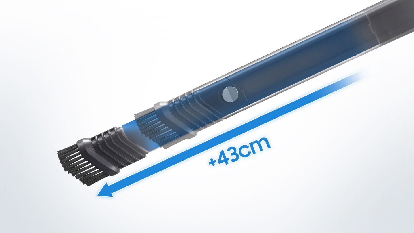 Raggiungi in profondità fessure e spazi ristretti, come dietro un termosifone o tra i sedili dell'auto, e raccogli polvere e sporco in modo efficace utilizzando la bocchetta per fessure lunga e flessibile. Si estende anche fino a 43 cm per entrare in spazi scomodi.