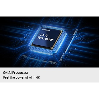 The Samsung Q4 AI Processor chip descends on the TV's main board and lights up with waves of power surging from the chip to the rest of the TV.