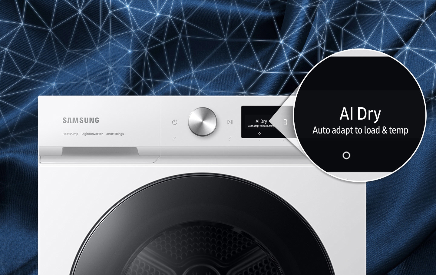 When set to AI Dry mode, the multi-sensing technology automatically senses the moisture level and generates optimal amount of heat for each cycle. This sensor intelligence for smarter drying saves energy and time.