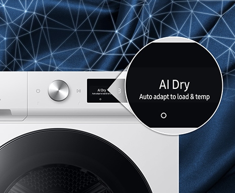 The AI dryer’s control panel displays the message “Auto adapt to load & temp”.