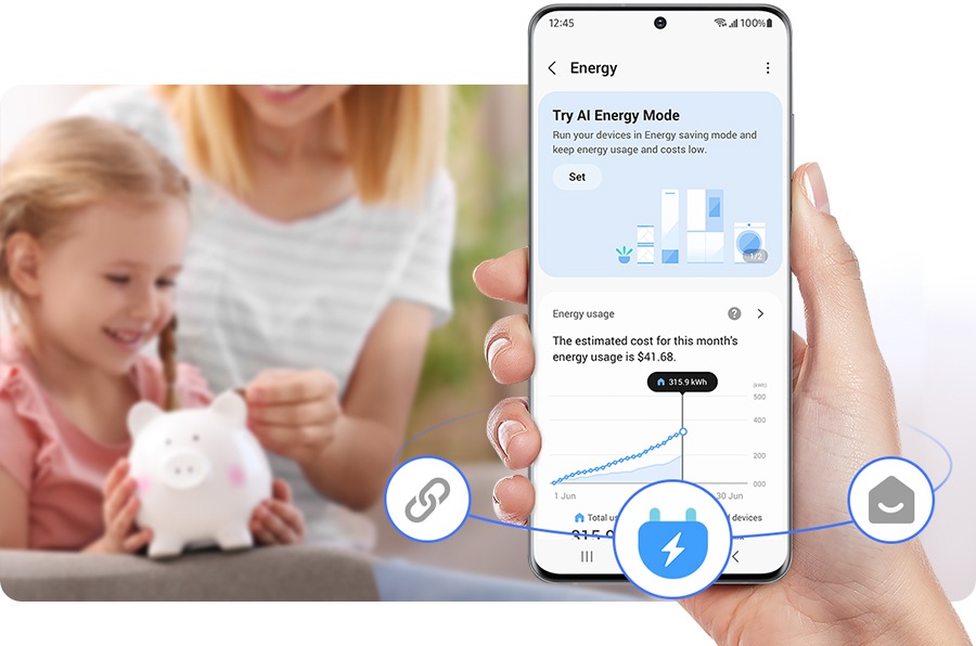 Osoba koristi SmartThings Energy i provjerava potrošnju energije.