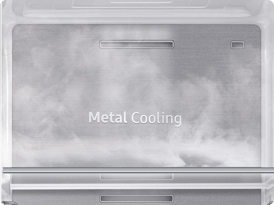 The Metal Cooling plates inside the refrigerator look extremely cold and the cold air flows around.