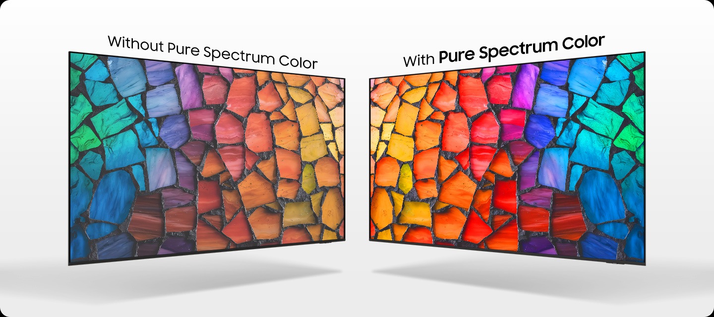 Uživajte u jasnijim, prirodnijim bojama koje pružaju Samsung Mini LED TV‑i. Značajka Pure Spectrum Color pruža točnost boje na razini piksela s proširenim rasponom boja. Svaka nijansa izgleda bogato i precizno preko čitavog zaslona, a dubina i ravnoteža održane su bez prezasićenosti.