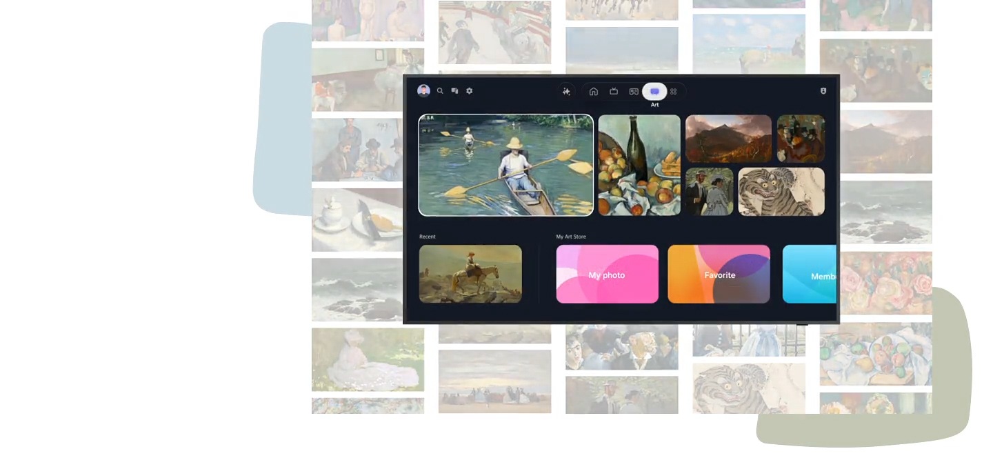 Samsung Art Store trgovina nudi 3.000 visokokvalitetnih remek-djela od svjetski poznatih umjetnika i ustanova. Otkrijte umjetnine koje odgovaraju vašim postavkama u domu i vašem trenutnom raspoloženju, zahvaljujući kolekcijama koje Samsung stručnjaci za umjetnost biraju i neprestano ažuriraju.