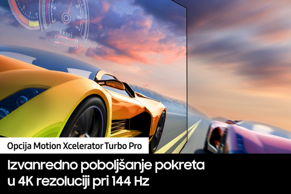 2 trkaća automobila jure na stazi. 1 izgleda jasnije od drugog i ide brže.