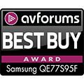 AVForums Legjobb vétel díj - Samsung QE77S95F logó.