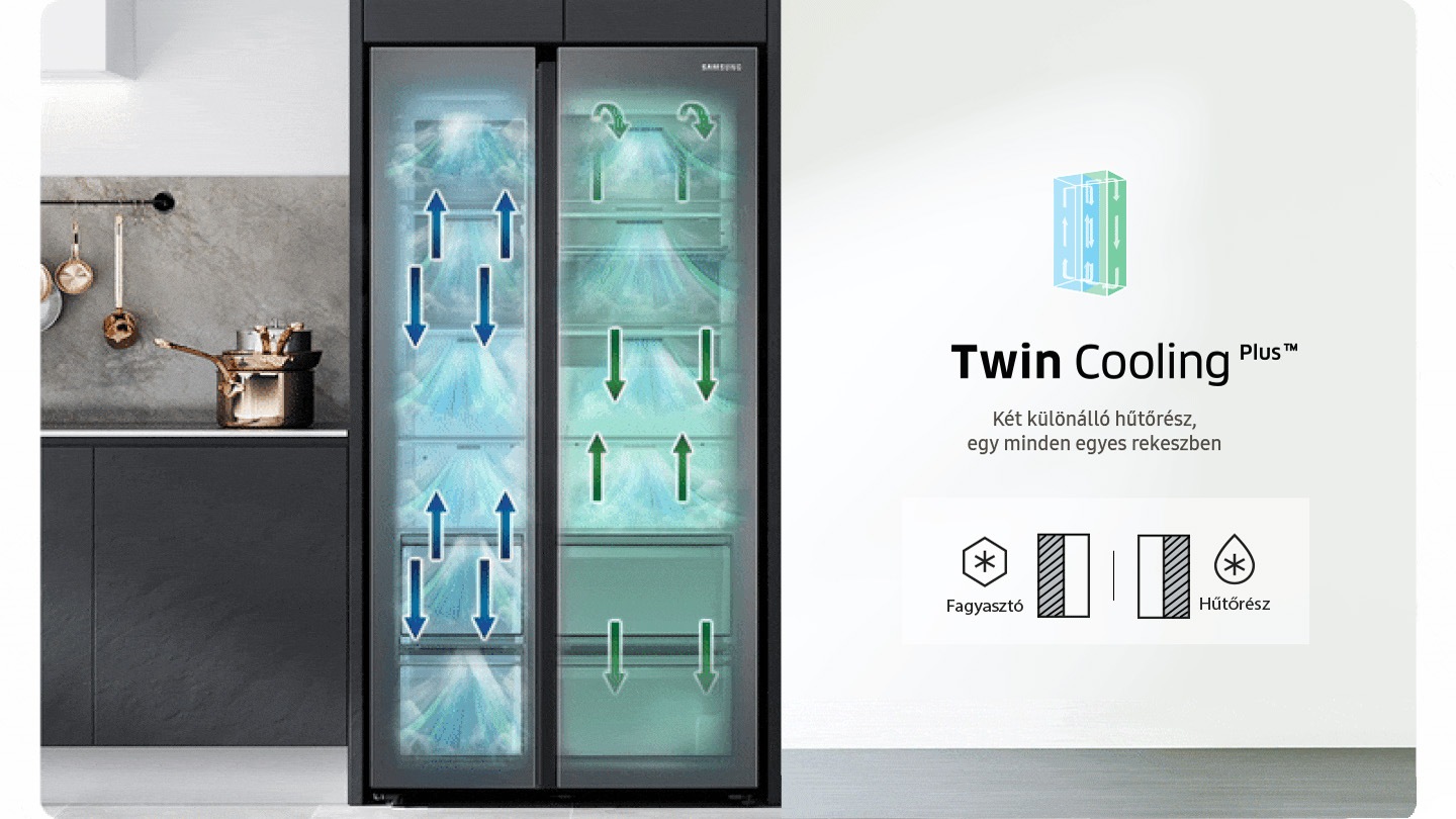 RS8000C has two cooling systems inside with freezing at the left side, refrigeration at the right side.