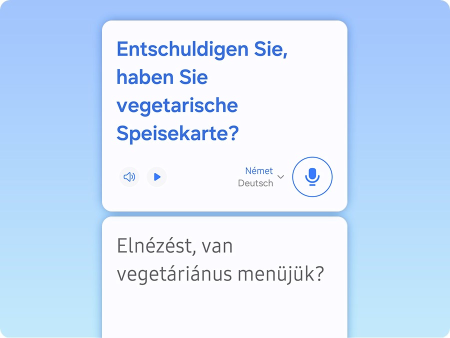 A Tolmács alkalmazásban egy két nyelven folytatott beszélgetés valós időben átírásra és fordításra kerül.