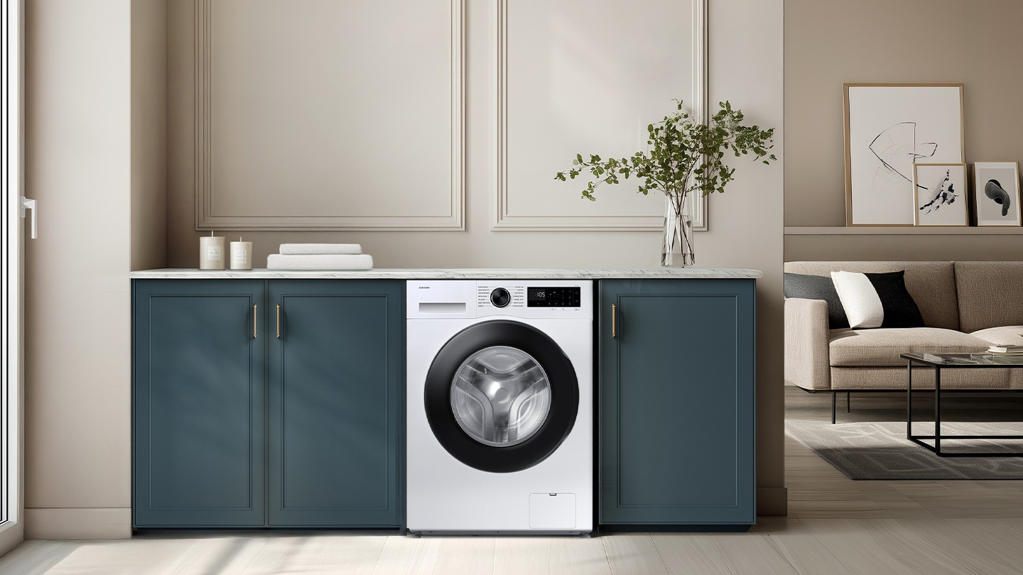 A mosógép a mosókonyhában van beszerelve.