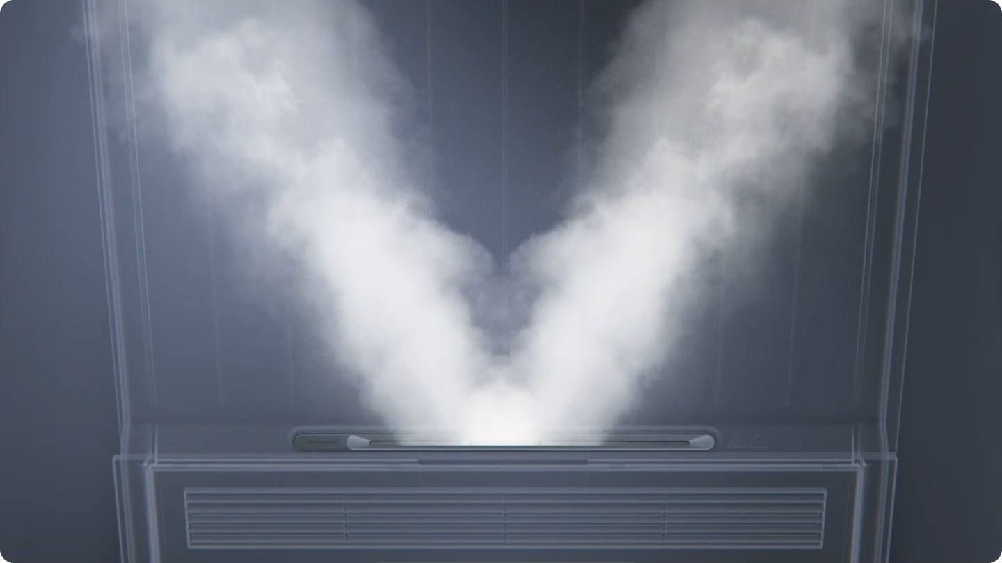 The powerful steam from the Dual Jet Steam released in 2 directions eliminates viruses and bacteria on the jacket.