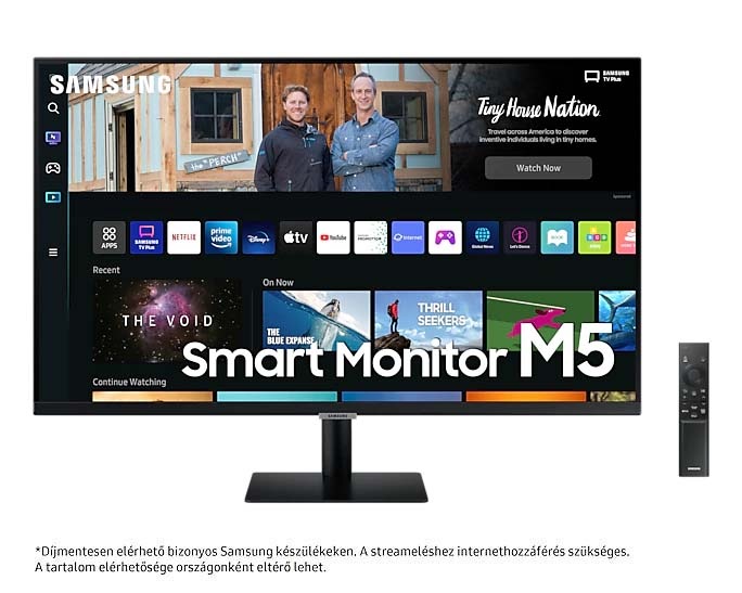 Samsung VA monitor/TV 32" M5, 1920x1080, 16:9, 250cd/m2, 4ms, 60Hz, HDR, 2xHDMI/2xUSB/WiFi/Bluetooth, hangszóró, Fekete