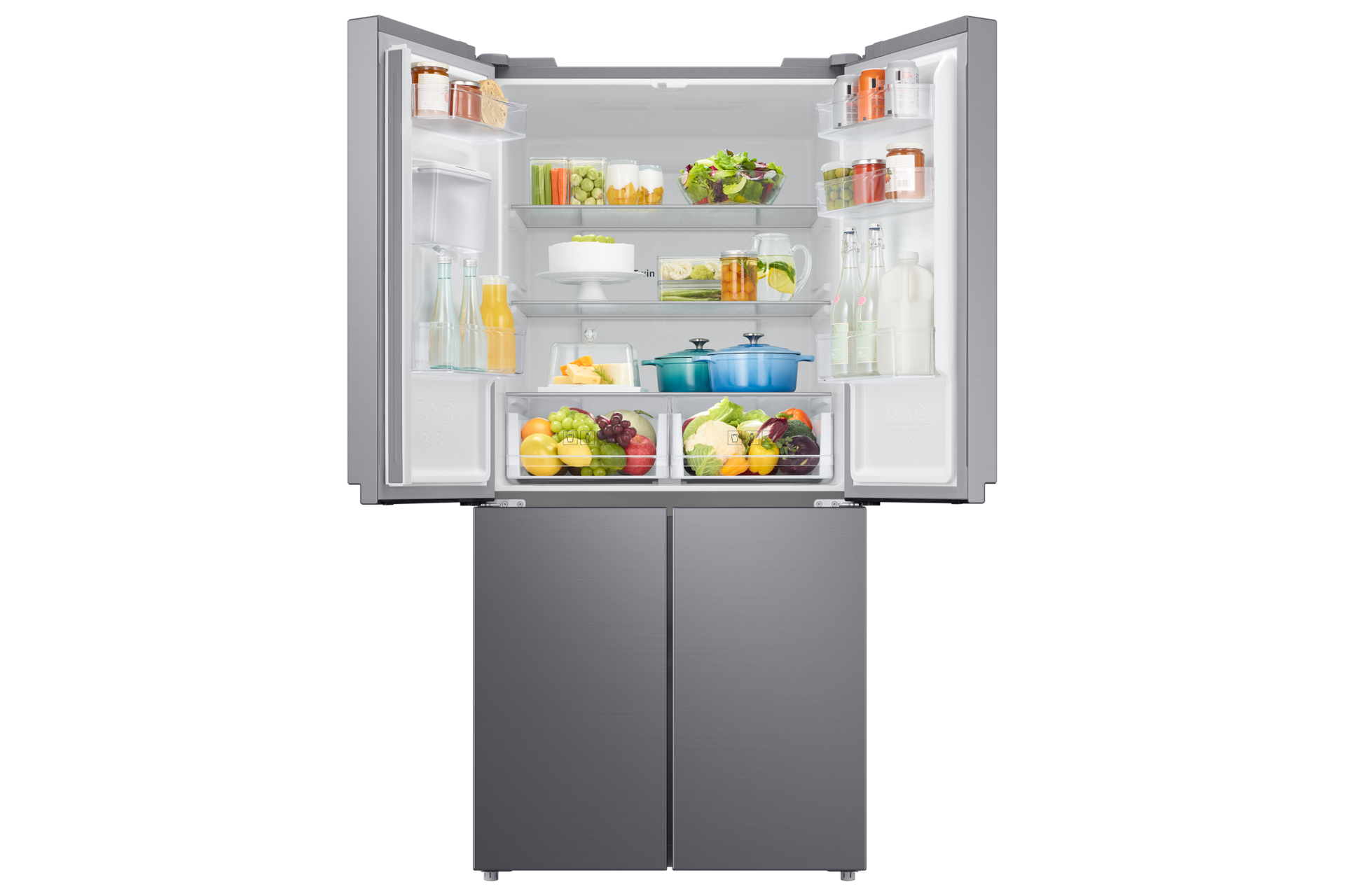 RF4000TM French Door Refrigerators with Non-Plumbing Water Dispenser Front-Open-With-Food Gray 