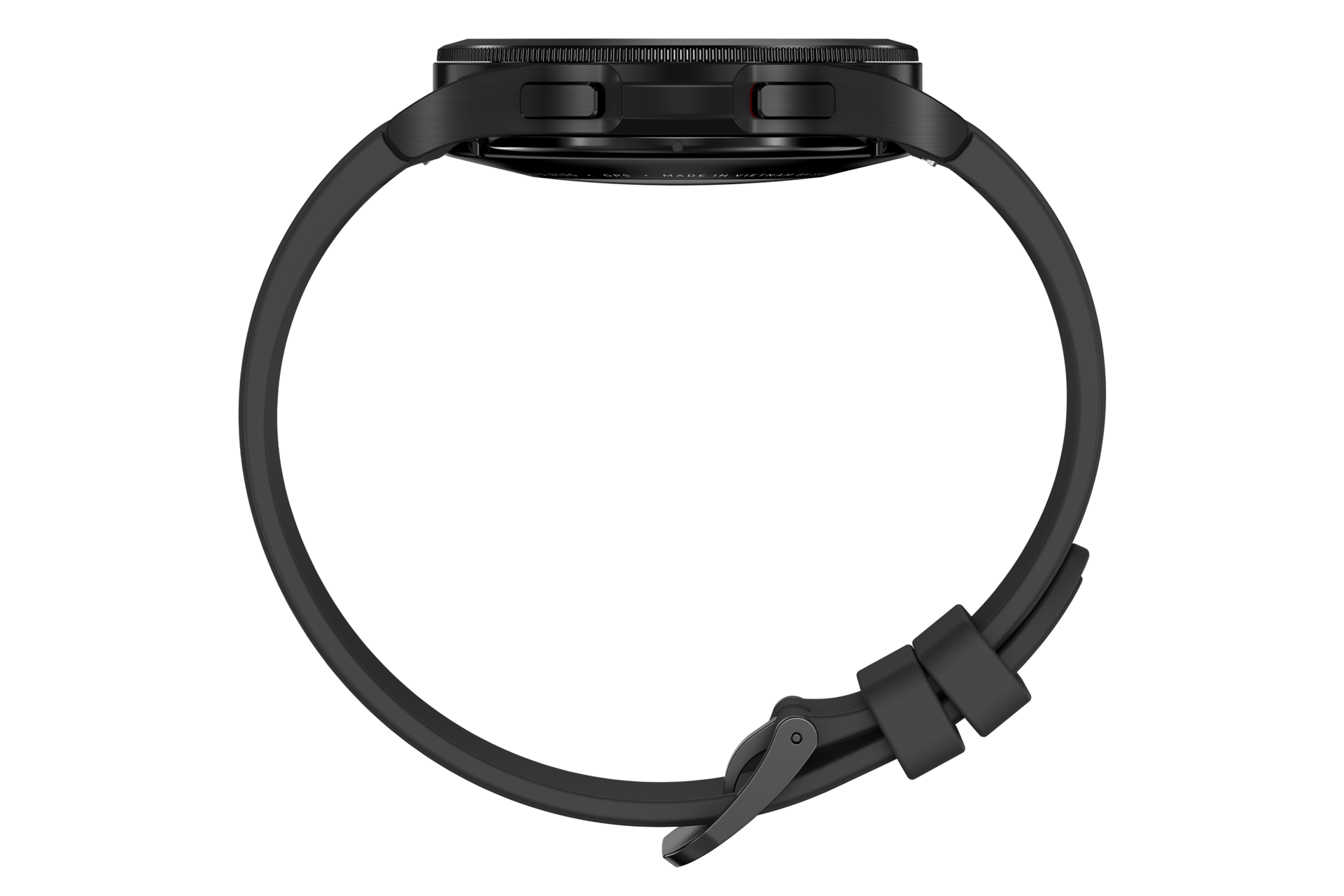 Tampilan sisi Samsung Galaxy Watch 4 smartwatch warna Hitam. Cek Harga dan spesifikasi