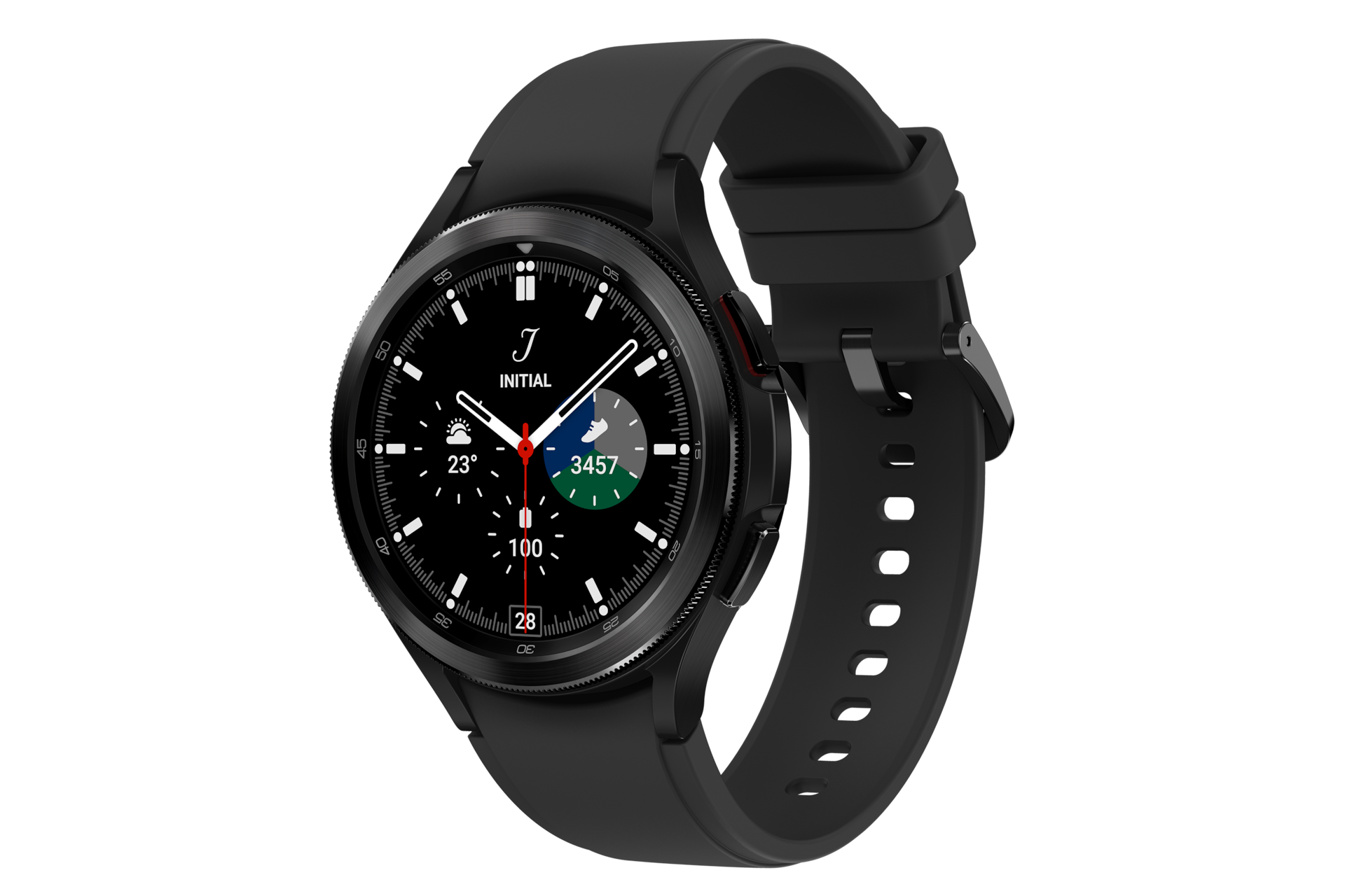 Tampilan depan Samsung Galaxy Watch 4 smartwatch warna Hitam. Cek Harga dan spesifikasi