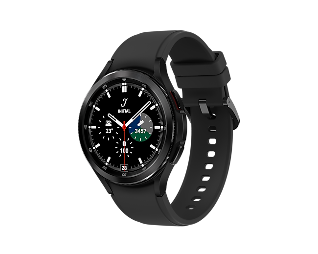 Tampilan depan Samsung Galaxy Watch 4 smartwatch warna Hitam. Cek Harga dan spesifikasi