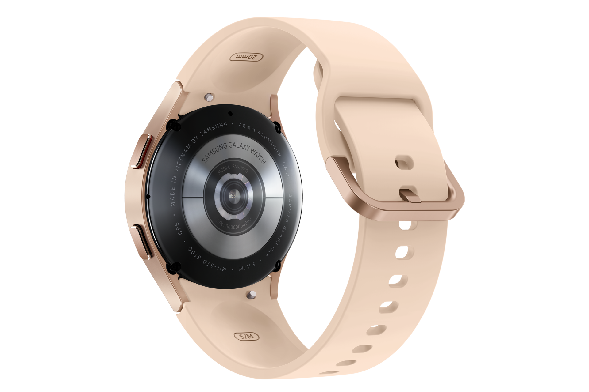 Sudut pandang dinamis Samsung Galaxy Watch4 smartwatch warna Pink Gold. Cek harga sekarang