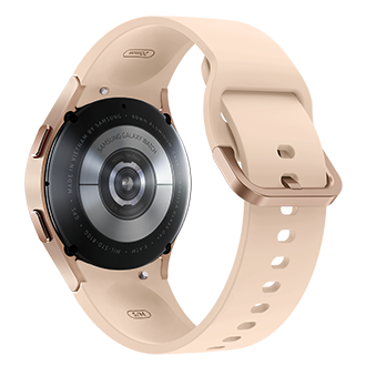 Sudut pandang dinamis Samsung Galaxy Watch4 smartwatch warna Pink Gold. Cek harga sekarang