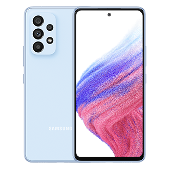 HP Samsung Galaxy A53 5G RAM 8 dengan spek layar Super AMOLED 120Hz, beli Samsung A53 terbaru keluaran 2022 warna Awesome Blue resmi SEIN.