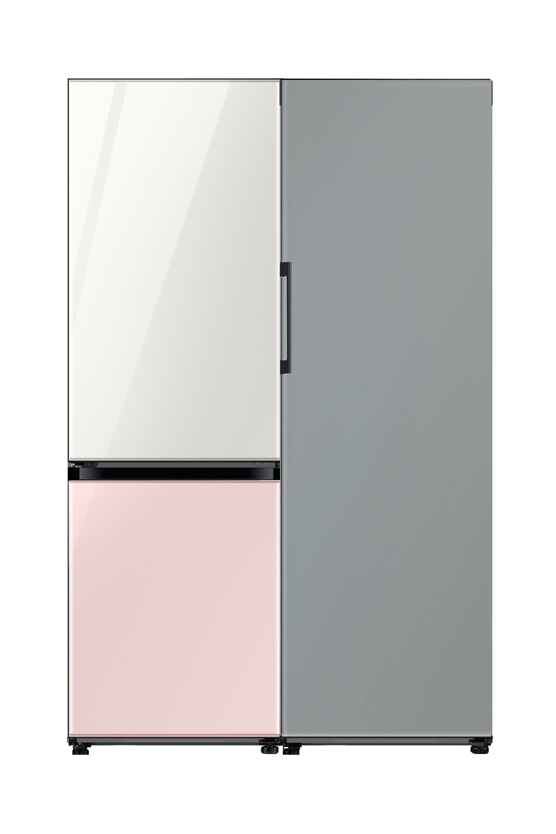 BESPOKE Refrigerator 2 Door (Top Glam White Bottom Glam Pink) + 1 Door (Satin Gray) Combination