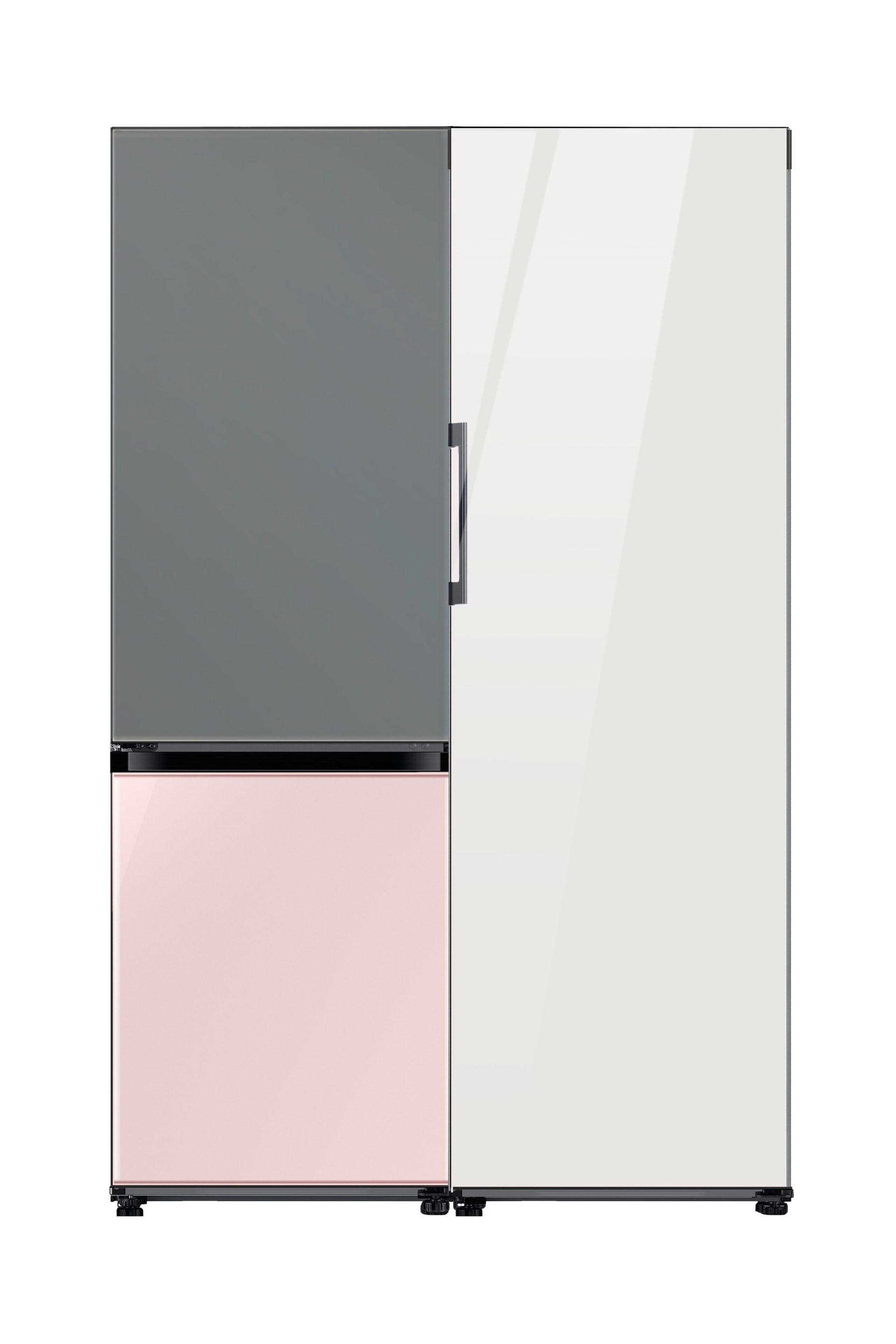 BESPOKE Refrigerator 2 Door (Top Satin Gray Bottom Glam Pink) + 1 Door (Glam White) Combination