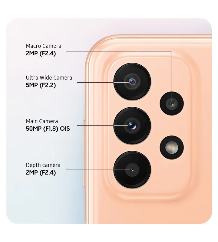 Ketahui harga dan spek Samsung A23 4G hadir dengan empat kamera 50MP + 5MP + 2MP + 2MP, lihat semua fitur lengkap dan spesifikasi HP Samsung Galaxy A23 5G di website Samsung ID.