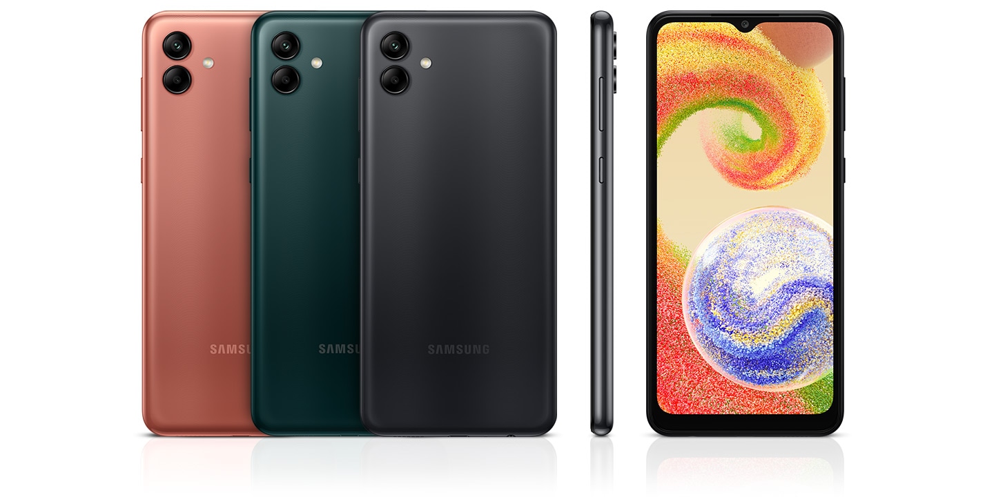 Galaxy A04 Samsung hadir dalam warna Deep Green, Black, dan Orange Copper. Ketahui keunggulan HP Samsung A04 dengan dual camera 50MP.