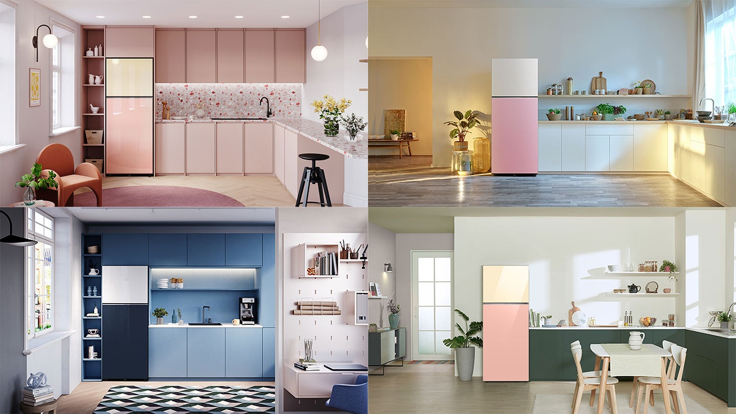 RT6300C of Clean White, Clean White and Clean Pink, Clean White and Clean Navy, Clean Black door are installed in kitchen of various interior design.