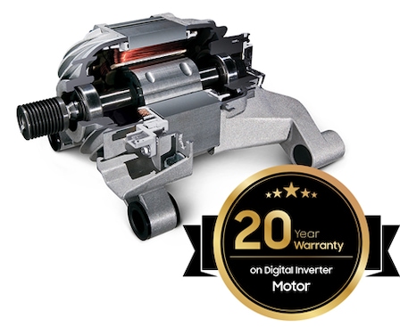 The washer motor with digital inverter technology gives a 20-year warranty.