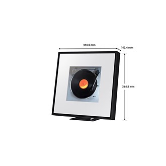 Dimensions of Samsung Music Frame HW-LS60D (353.0 x 364.8 x 143.4 mm).