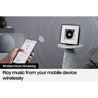 Music Frame syncs with a mobile device to stream the music playing on the device.
