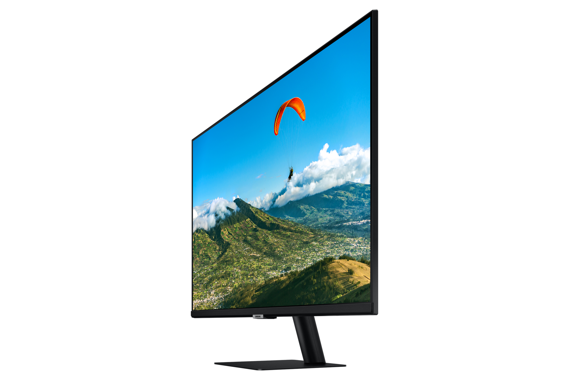 Sisi kanan 27 Inci Smart Monitor Layar Datar dan TV menunjukkan desain hemat tempat.