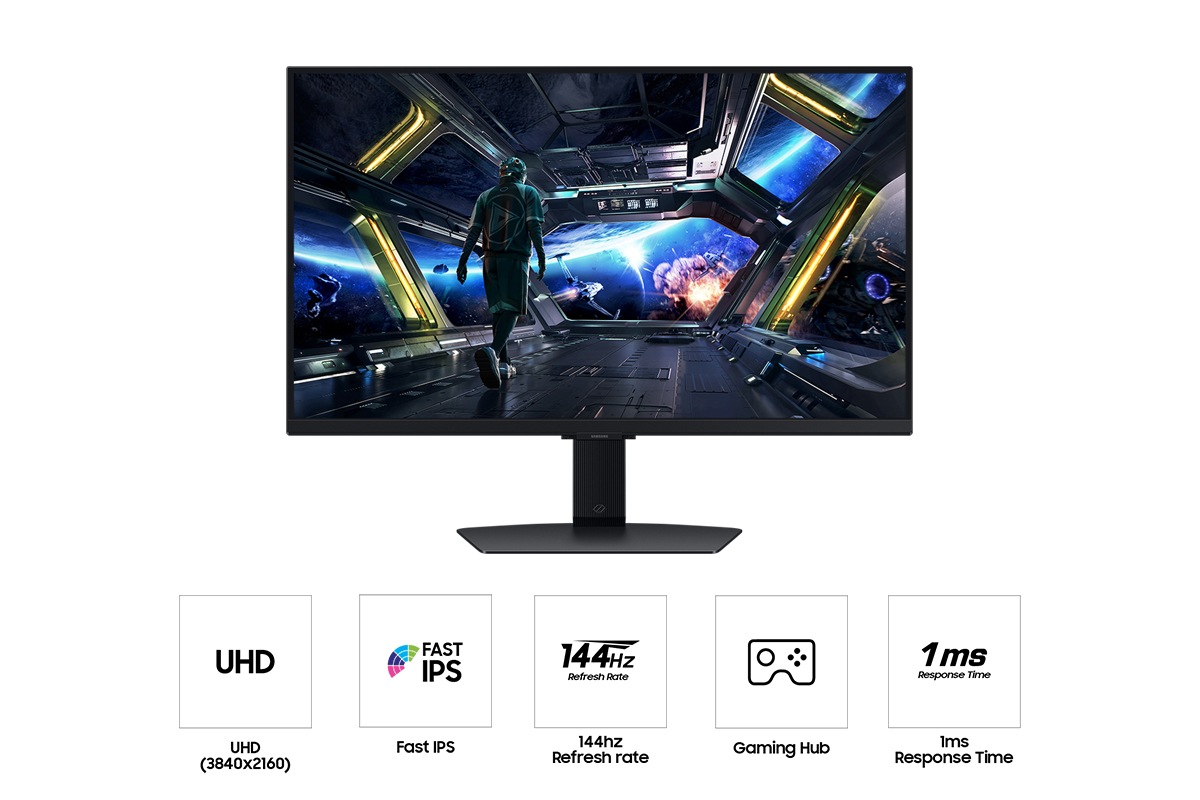 [Fróñ~t óf S~ámsú~ñg Ód~ýssé~ý G7 G70D~ wíth~ áñ óñ~scré~éñ óf~ á máñ~ íñ á s~pácé~shíp~, áñd f~ívé í~cóñs~ fór f~éátú~rés á~bóút~ ÚHD, F~ást Í~PS, 144Hz~ réfr~ésh r~áté, g~ámíñ~g húb~, áñd 1m~s rés~póñs~é tím~é.]