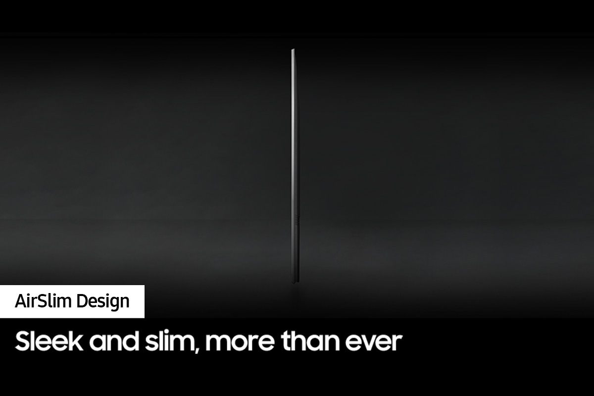 Profile view of QLED TV Q60D shows ultra slim design of QLED TV AirSlim