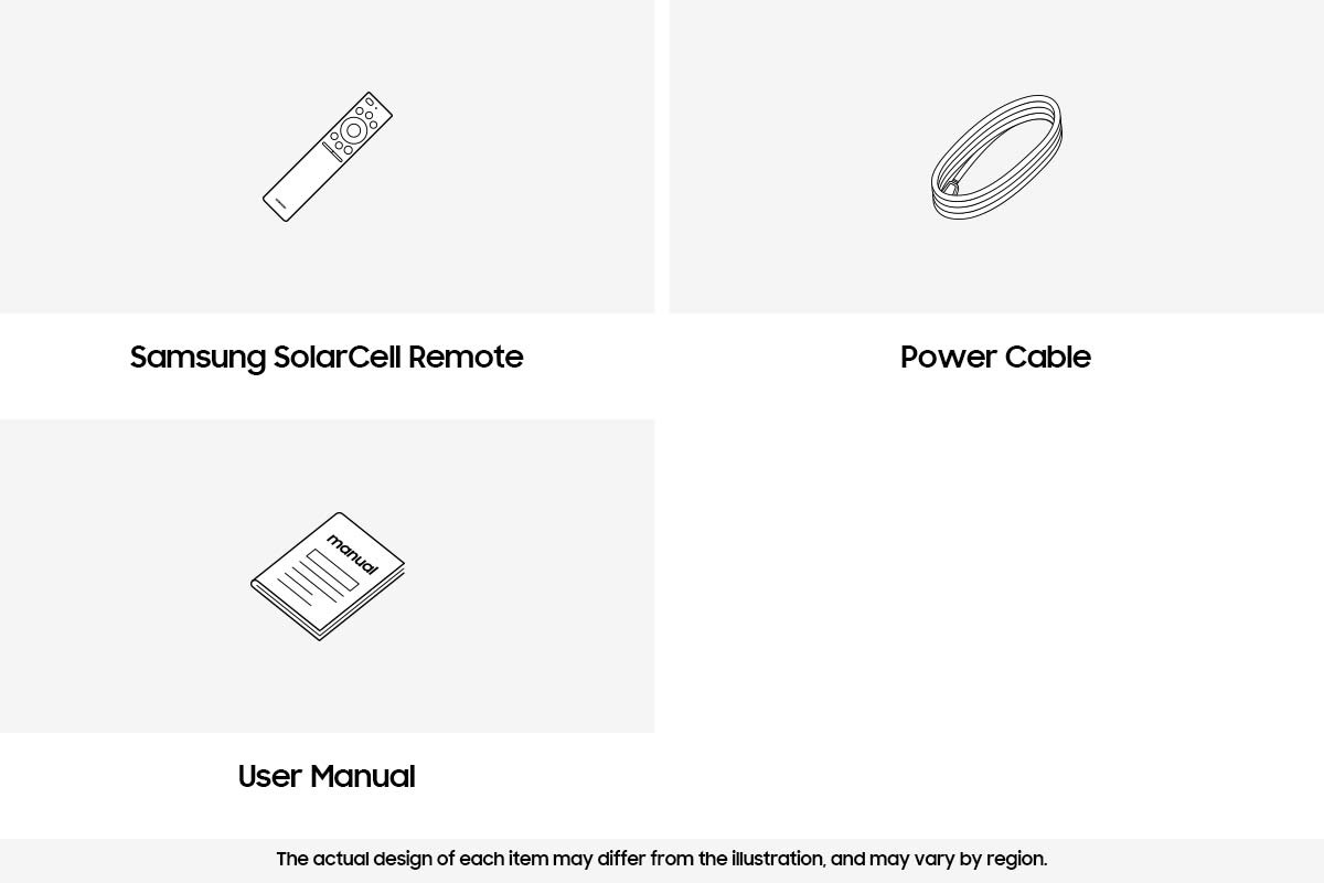 Samsung 2024 QLED Q60D box contains remote control, power cable, and manual.