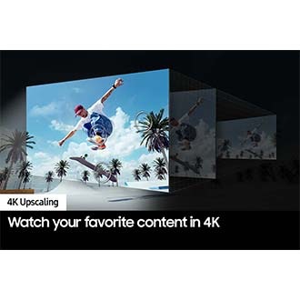 4K Upscaling technology works behind the scenes to optimize the details of an airborne skateboarder into great clarity.