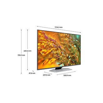 Dimension of Samsung Neo QLED TV(1114.2 x 705.9 x 237.0 mm) Q80D with silver new hexagon plate stand