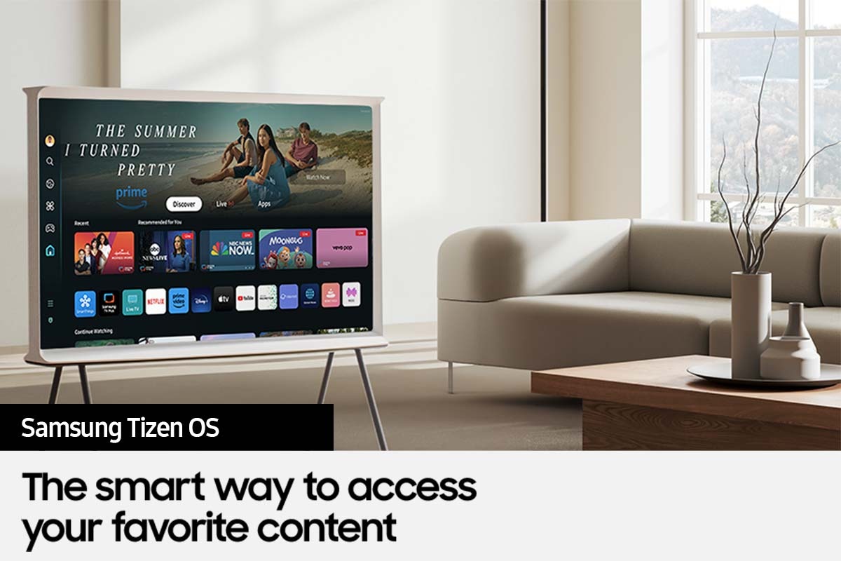 Various entertainment options are displayed on the Serif TV through Samsung Tizen OS.