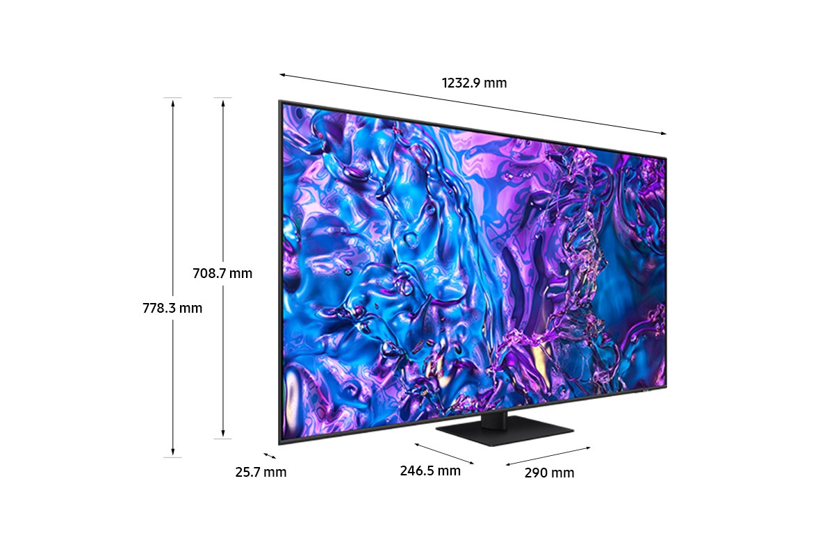 Dimension of Samsung Neo QLED TV(1232.9 x 778.3 x 246.5 mm) Q70D with sandblack narrow neck plate stand