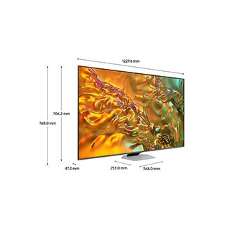 Dimension of Samsung Neo QLED TV(1227.6 x 768.0 x 253.0 mm) Q80D with silver new hexagon plate stand