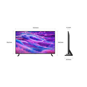 Dimension of Samsung Neo QLED QN80F screen only (1227.6 x 706.2 x 47.2 mm). Height with Black Aero Linear Stand (764.0 mm). Dimension of Black Aero Linear Stand. (967.2 x 247.4 mm).
