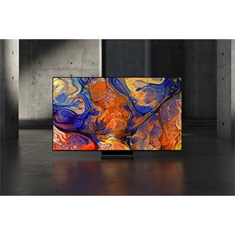 Color graphic is on display on a OLED TV screen.